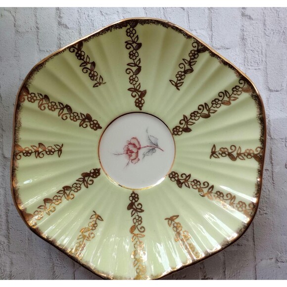 Vintage EB Foley Bone China Tea Cup and Saucer: Yellow Green Gold Floral - Picture 3 of 8